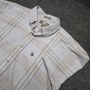 Knights Sportswear Mens XL Blue Plaid Short Sleeve Button Down Shirt Logo Pocket